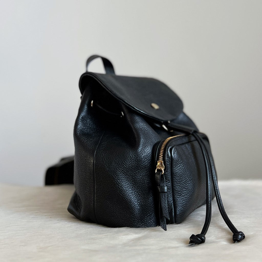 Jimmy Choo Black Leather Drawstring Backpack