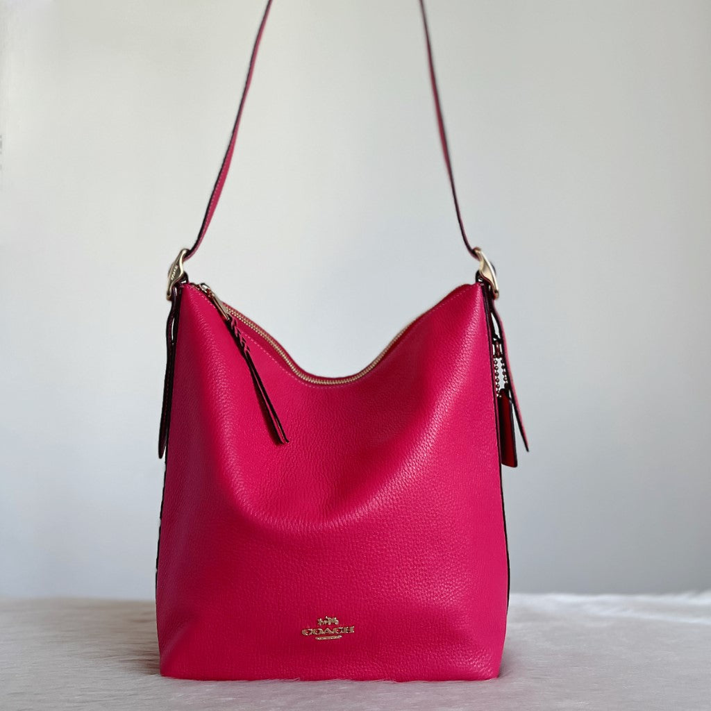 Coach Fuchsia Leather Slouchy Bucket Crossbody Shoulder Bag Excellent