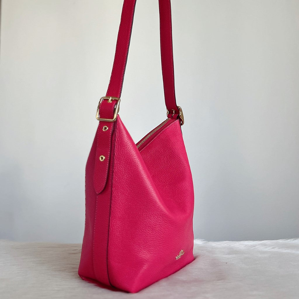 Coach Fuchsia Leather Slouchy Bucket Crossbody Shoulder Bag Excellent