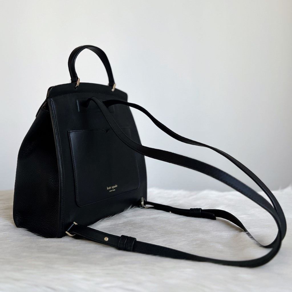 Kate Spade Black Leather Heart Turn Lock Backpack Like New