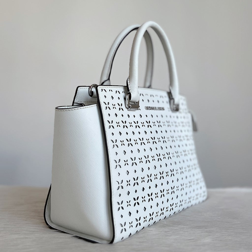 Michael Kors White Leather Cut Out Detail 2 Way Shoulder Bag Excellent