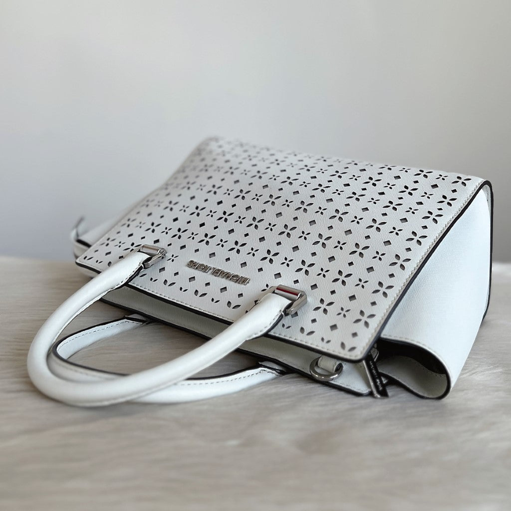 Michael Kors White Leather Cut Out Detail 2 Way Shoulder Bag Excellent