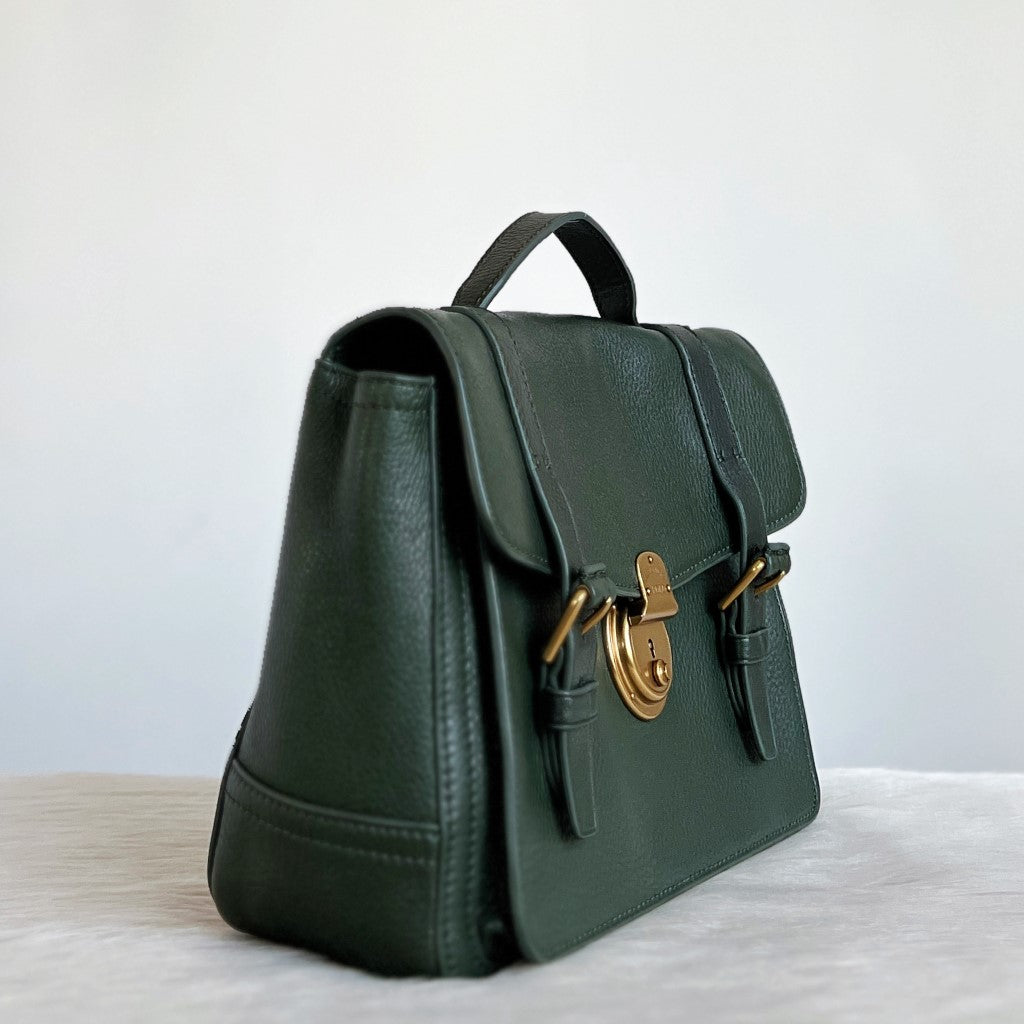 Ralph Lauren Green Leather Front Buckle 2 Way Shoulder Bag Excellent