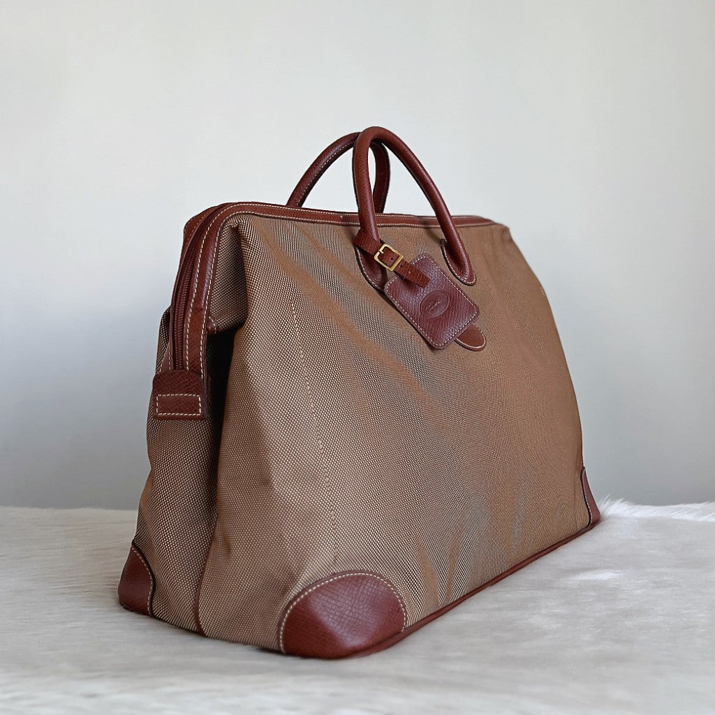 Longchamp Brown Leather Front Logo Keepall Travel Bag