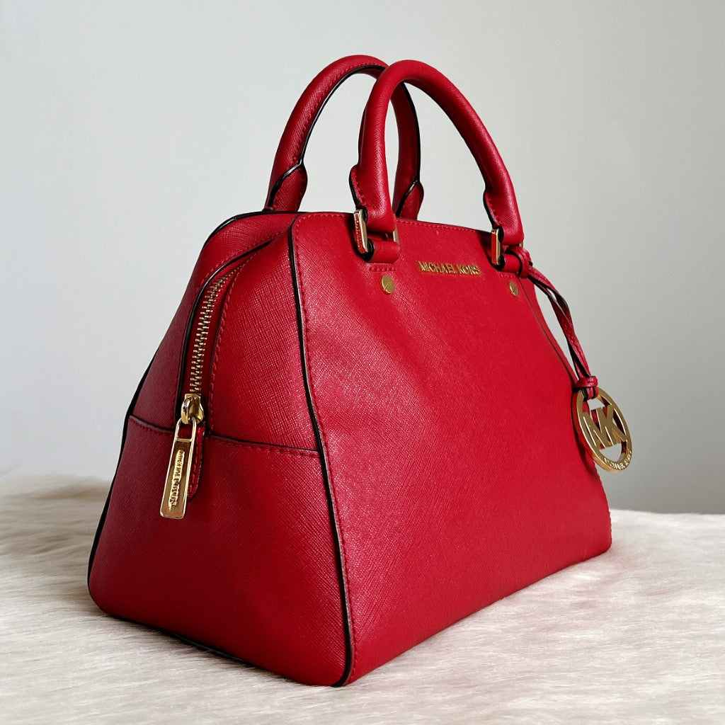 Michael Kors Red Leather Boston 2 Way Shoulder Bag Excellent