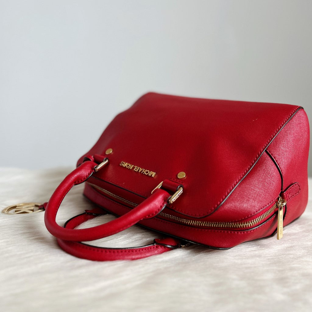 Michael Kors Red Leather Boston 2 Way Shoulder Bag Excellent