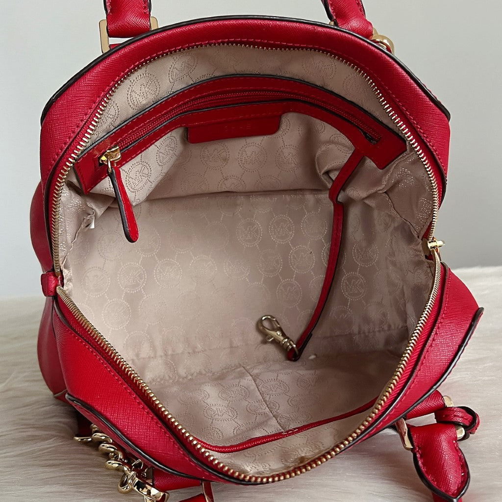 Michael Kors Red Leather Boston 2 Way Shoulder Bag Excellent