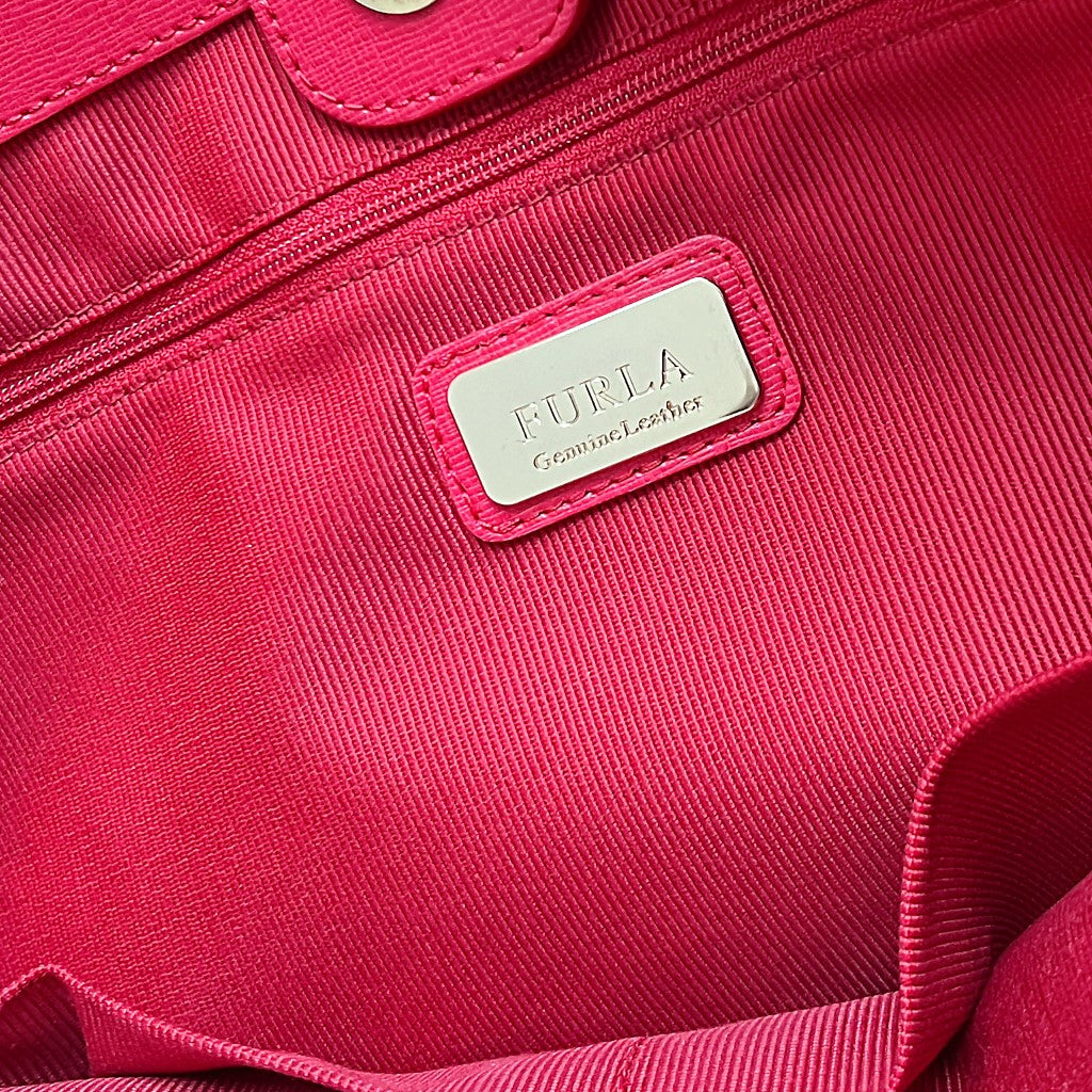 Furla Fresh Red Leather F Charm Carryall Shoulder Bag Excellent