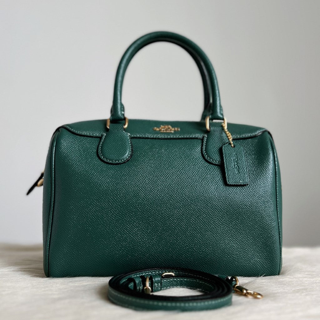 Coach Green Leather Front Logo Boston Way Shoulder Bag Like New