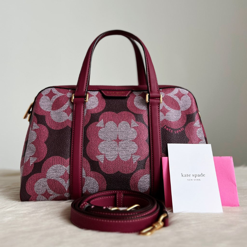 Kate Spade Bordeaux Leather Floral Pattern Boston 2 Way Shoulder Bag Like New