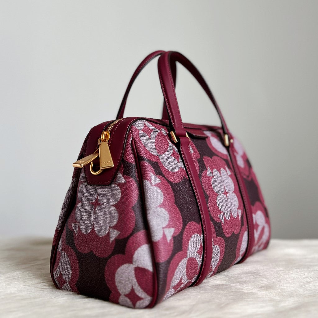 Kate Spade Bordeaux Leather Floral Pattern Boston 2 Way Shoulder Bag Like New