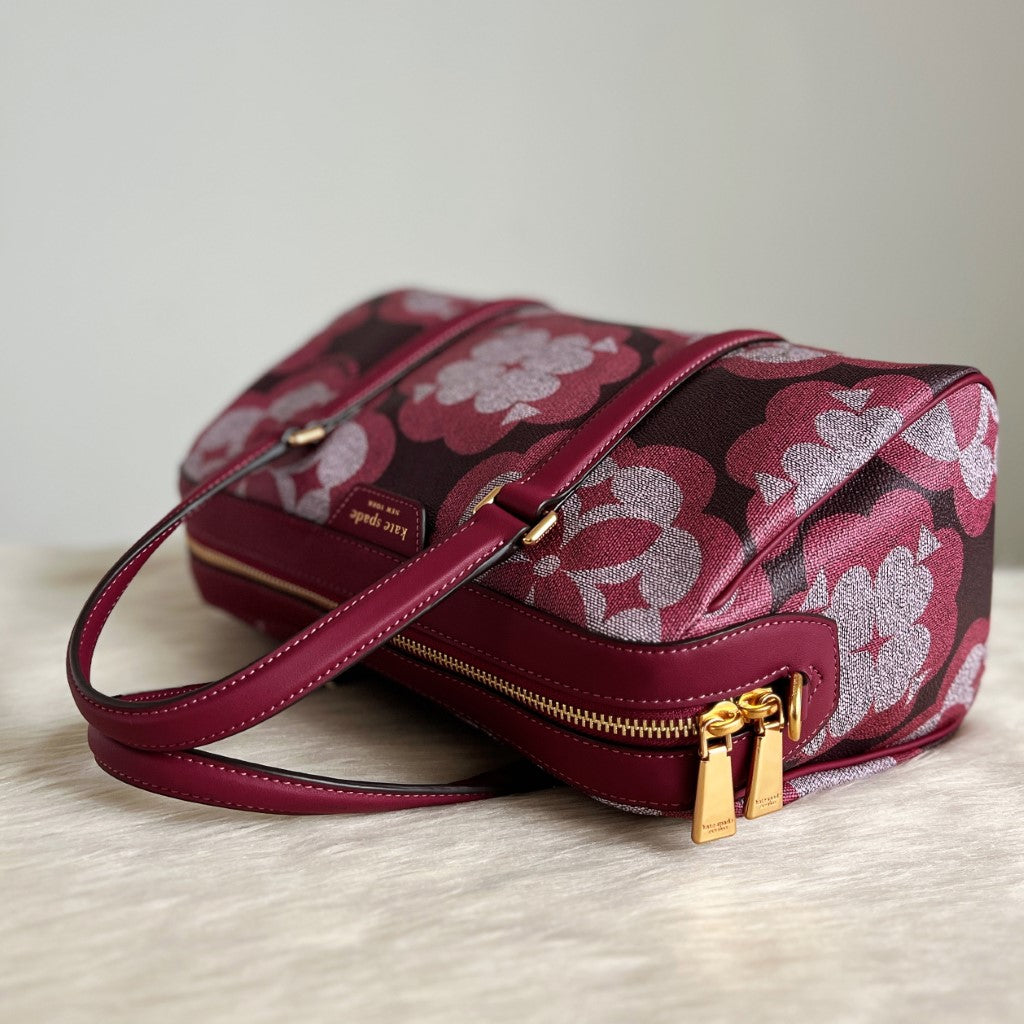 Kate Spade Bordeaux Leather Floral Pattern Boston 2 Way Shoulder Bag Like New