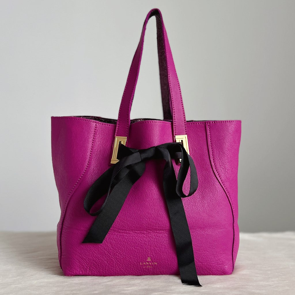 Lanvin Fuchsia Leather Front Bow Detail Shoulder Bag Excellent