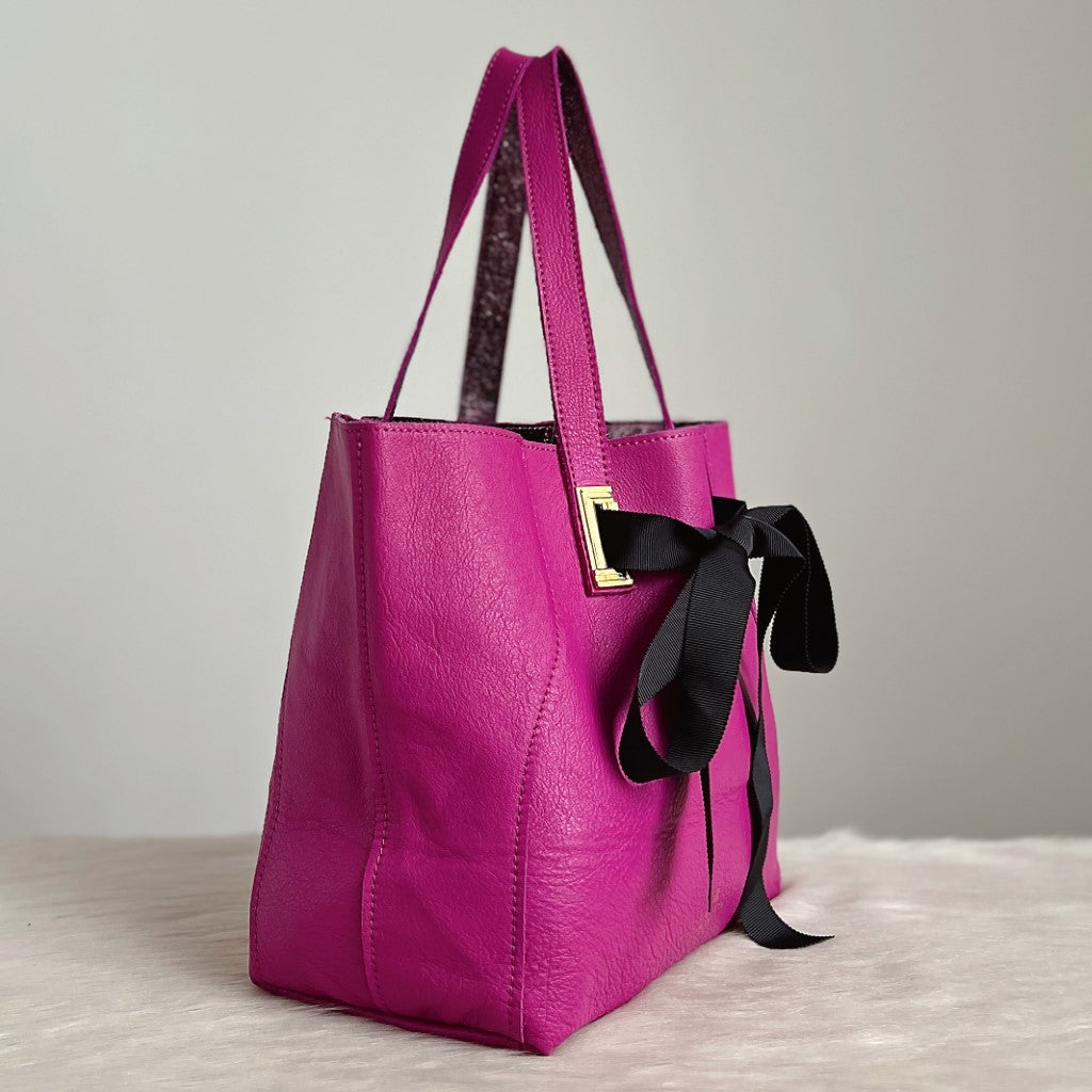 Lanvin Fuchsia Leather Front Bow Detail Shoulder Bag Excellent