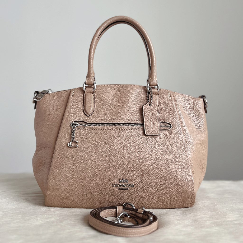 Coach Beige Leather Front Zip Pocket 2 Way Shoulder Bag Like New