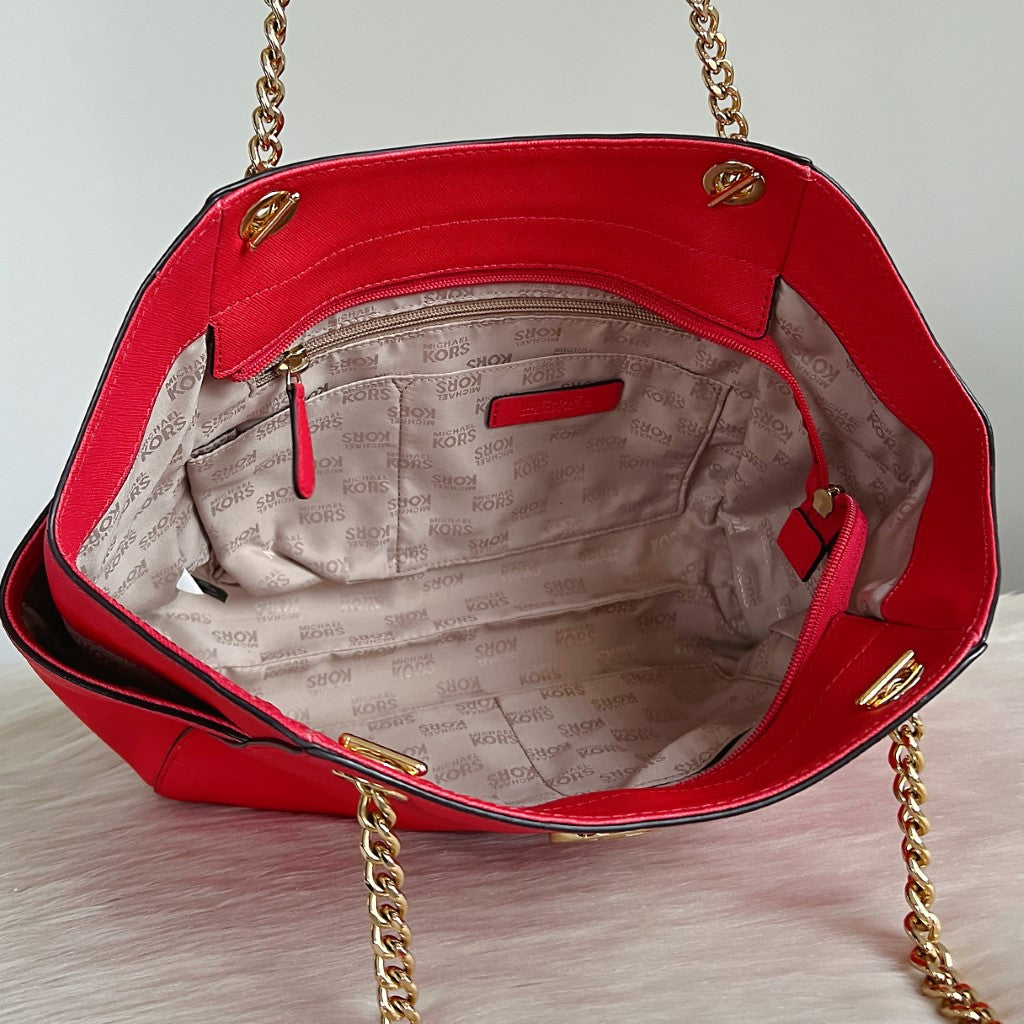 Michael Kors Strawberry Leather MK Logo Chain Detail Shoulder Bag Excellent