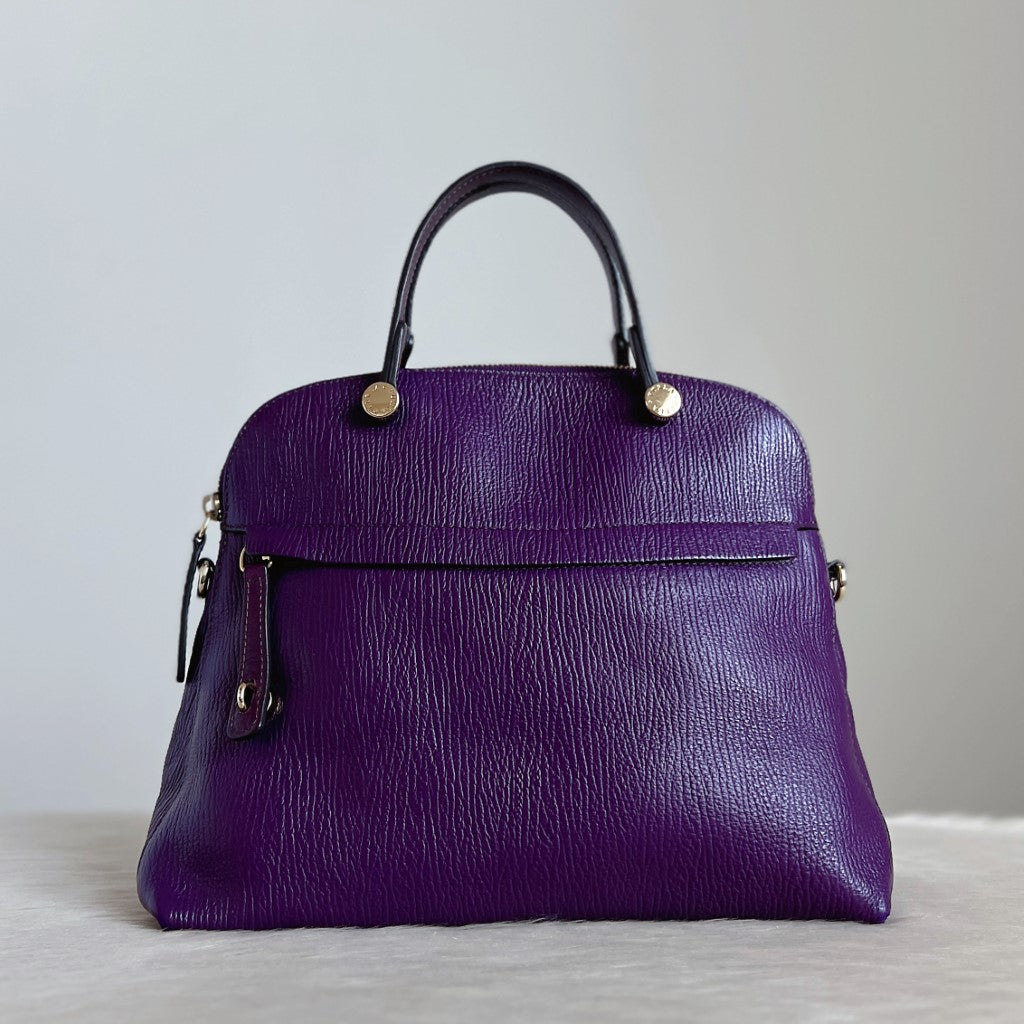 Furla Purple Leather Front Detail Tote Bag