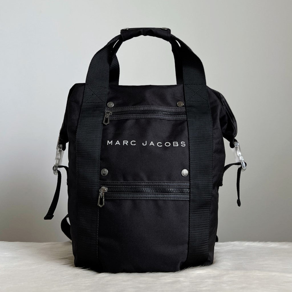 Marc Jacobs Black Canvas Front Zip Compartment Detail Large Backpack