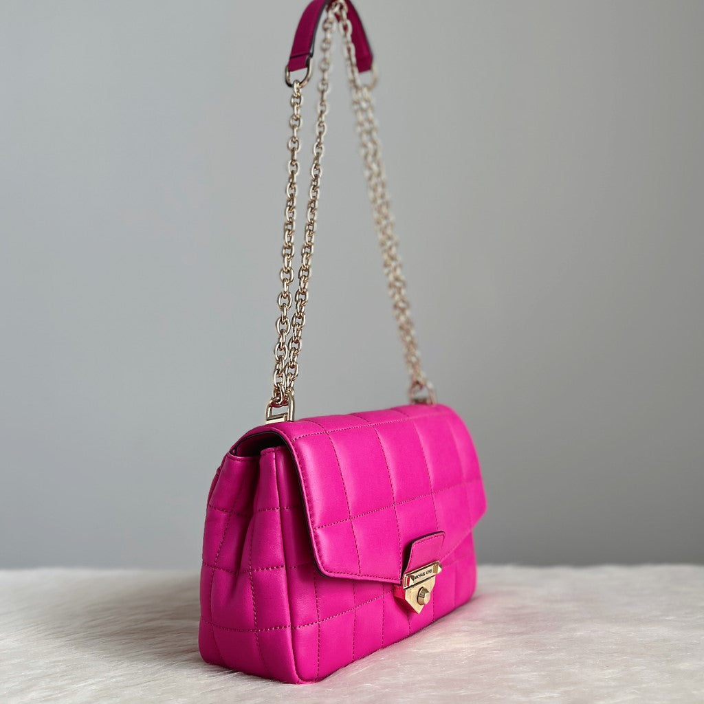 Michael Kors Fuchsia Leather Chain Detail 3 Way Crossbody Shoulder Bag