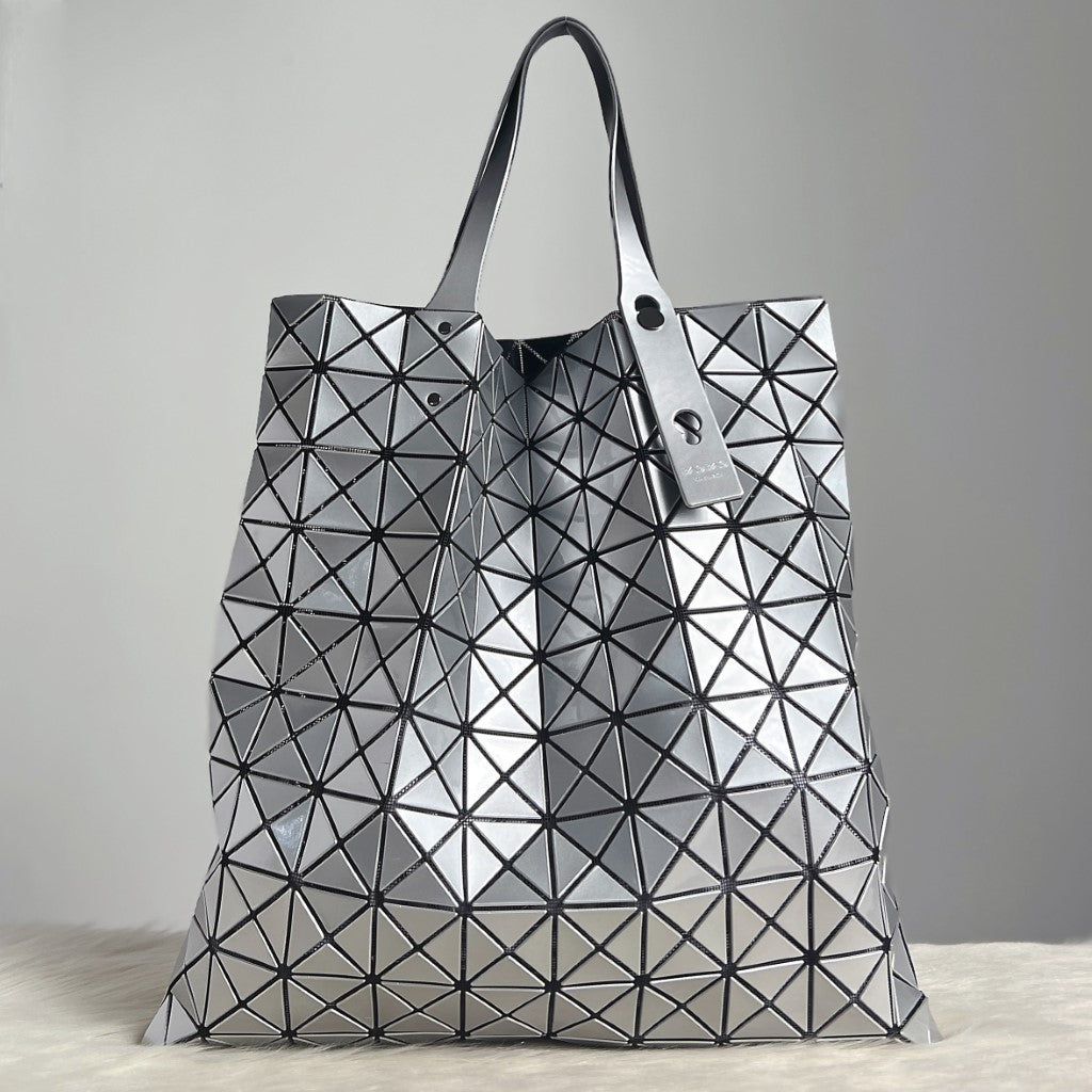 Issey Miyake Silver Geometric Panels Large Shoulder Bag Excellent