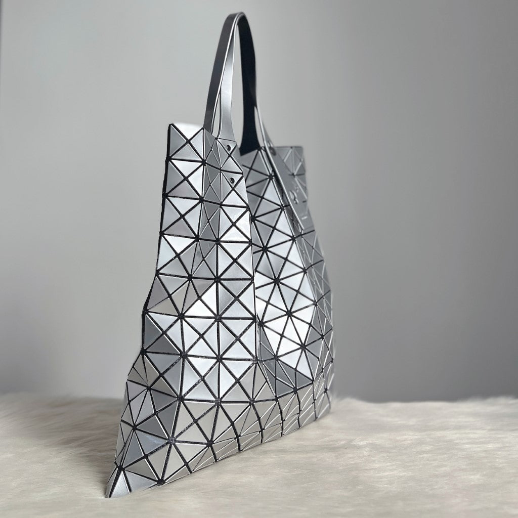 Issey Miyake Silver Geometric Panels Large Shoulder Bag Excellent