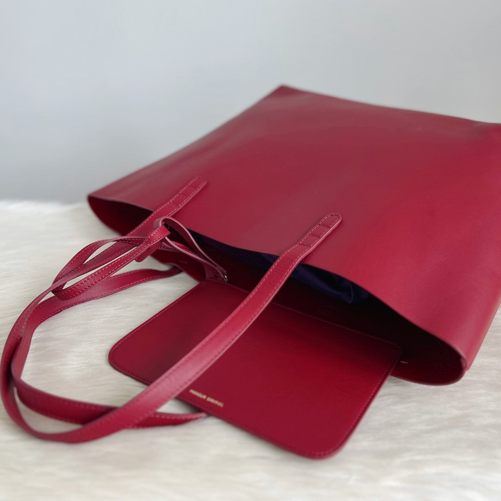 Mansur Gavriel Red Leather Carryall Shoulder Bag+ Pouch Excellent