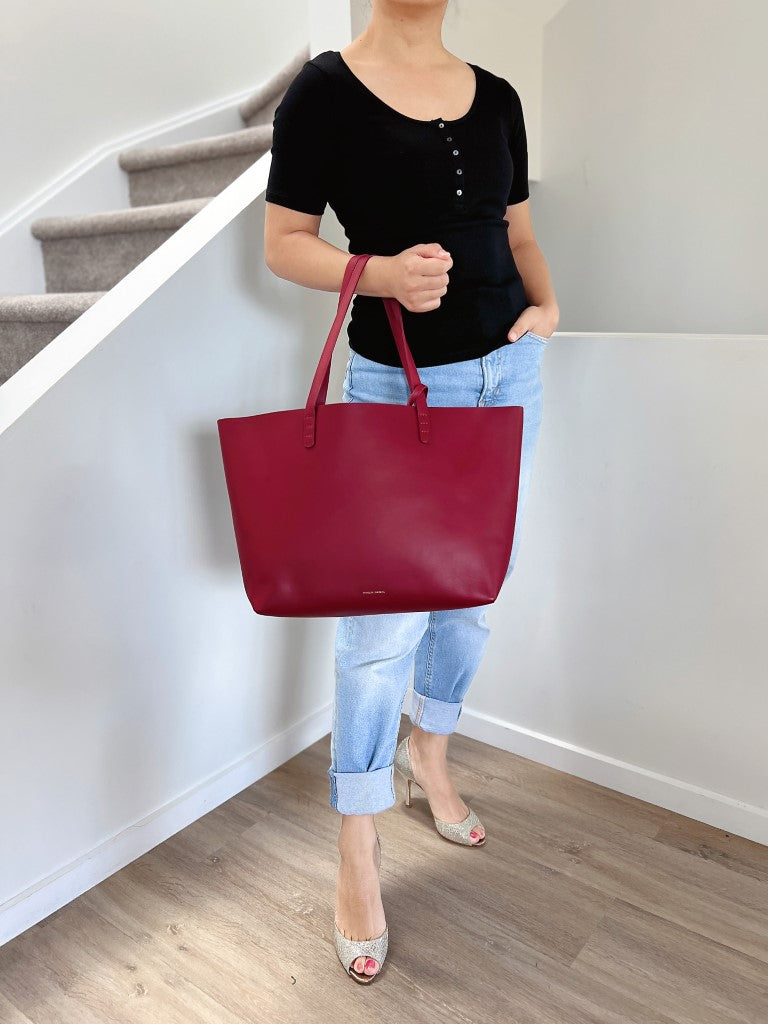 Mansur Gavriel Red Leather Carryall Shoulder Bag+ Pouch Excellent