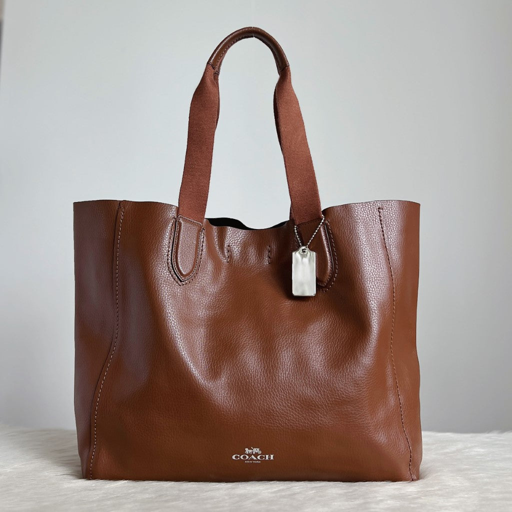 Coach Caramel Leather Front Logo Large Carryall Shoulder Bag Excellent