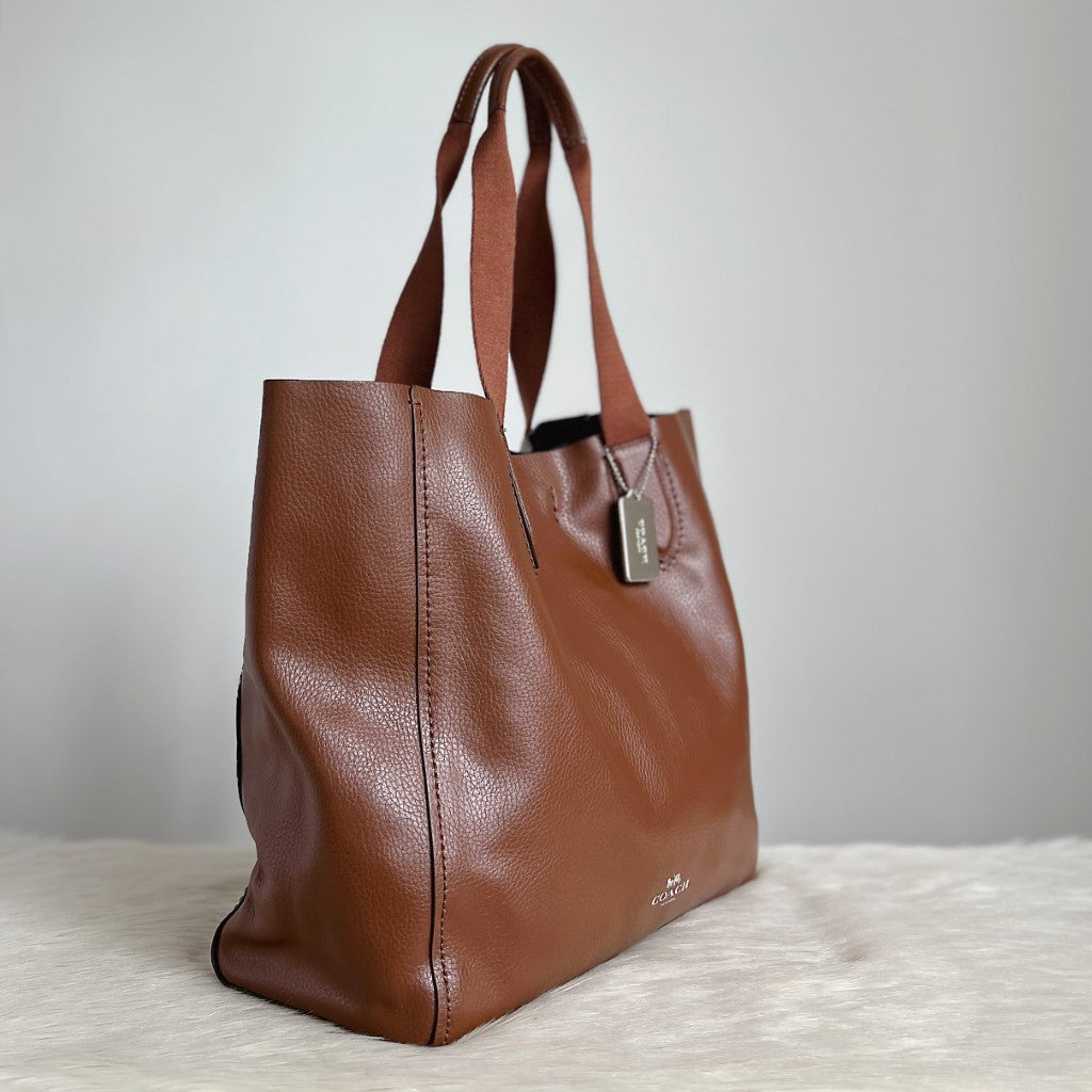 Coach Caramel Leather Front Logo Large Carryall Shoulder Bag Excellent