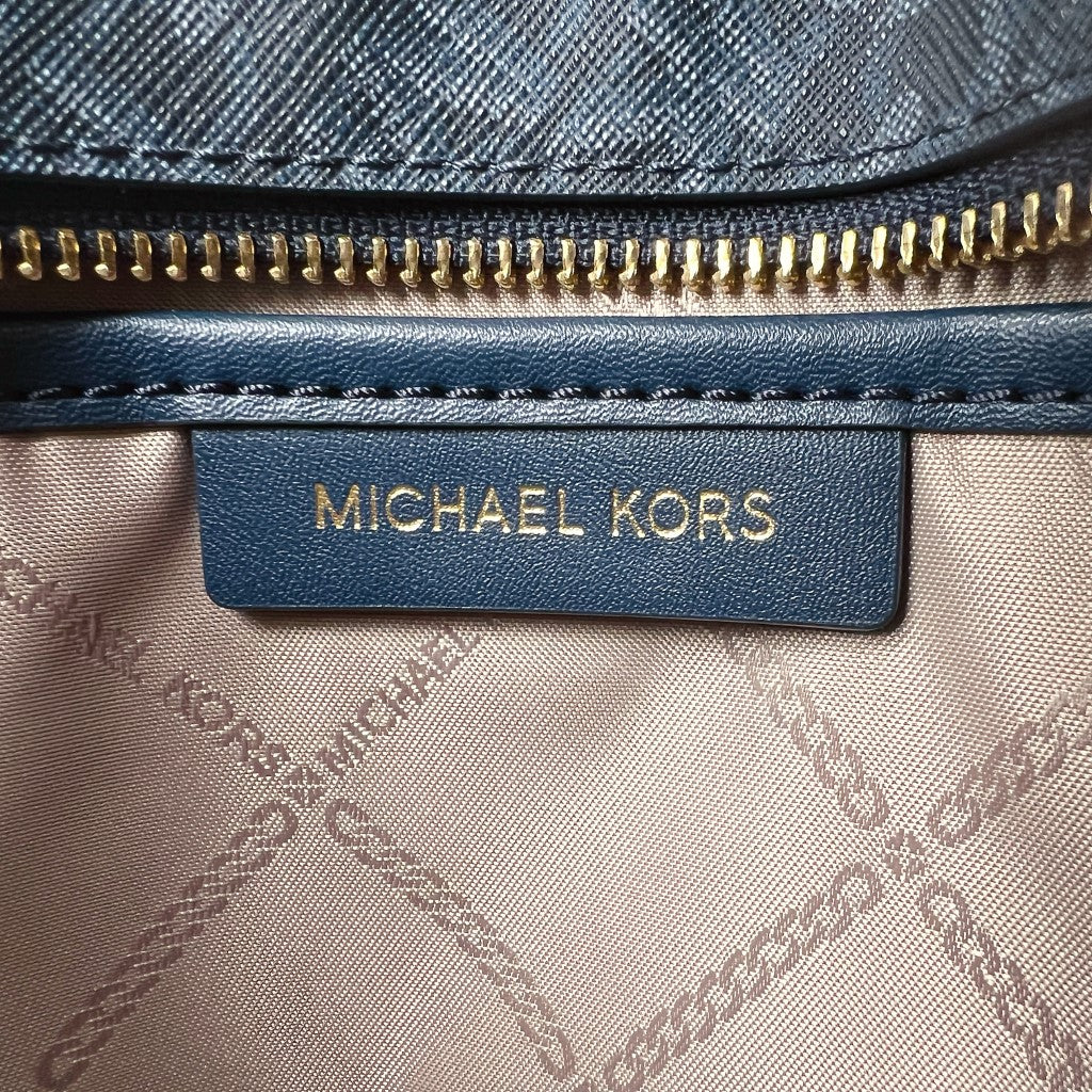 Michael Kors Navy Leather Monogram Charm Detail 2 Way Shoulder Bag Like New