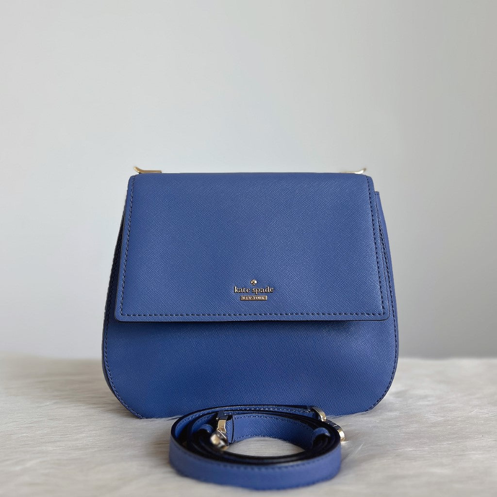 Kate Spade Blue Leather Front Logo Crossbody Shoulder Bag Excellent