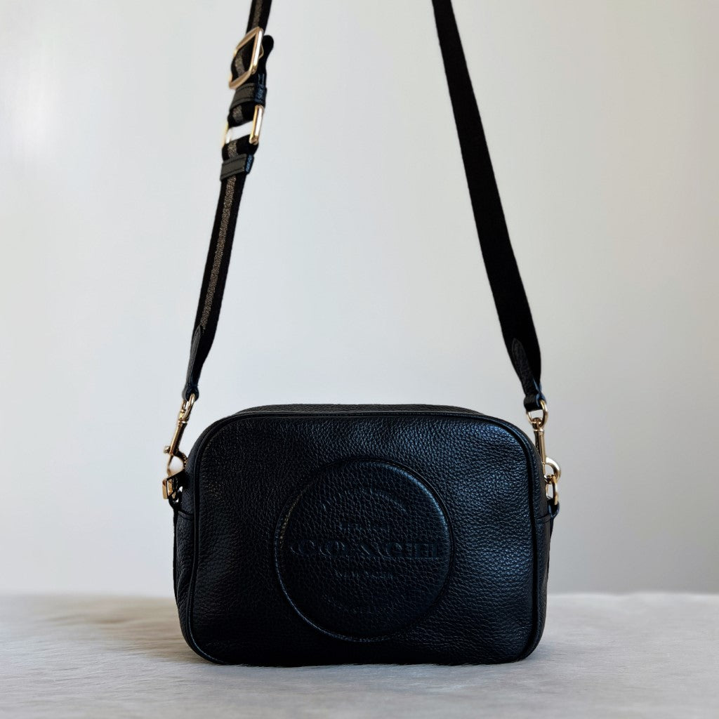 Coach Black Leather Camera Crossbody Shoulder Bag Excellent