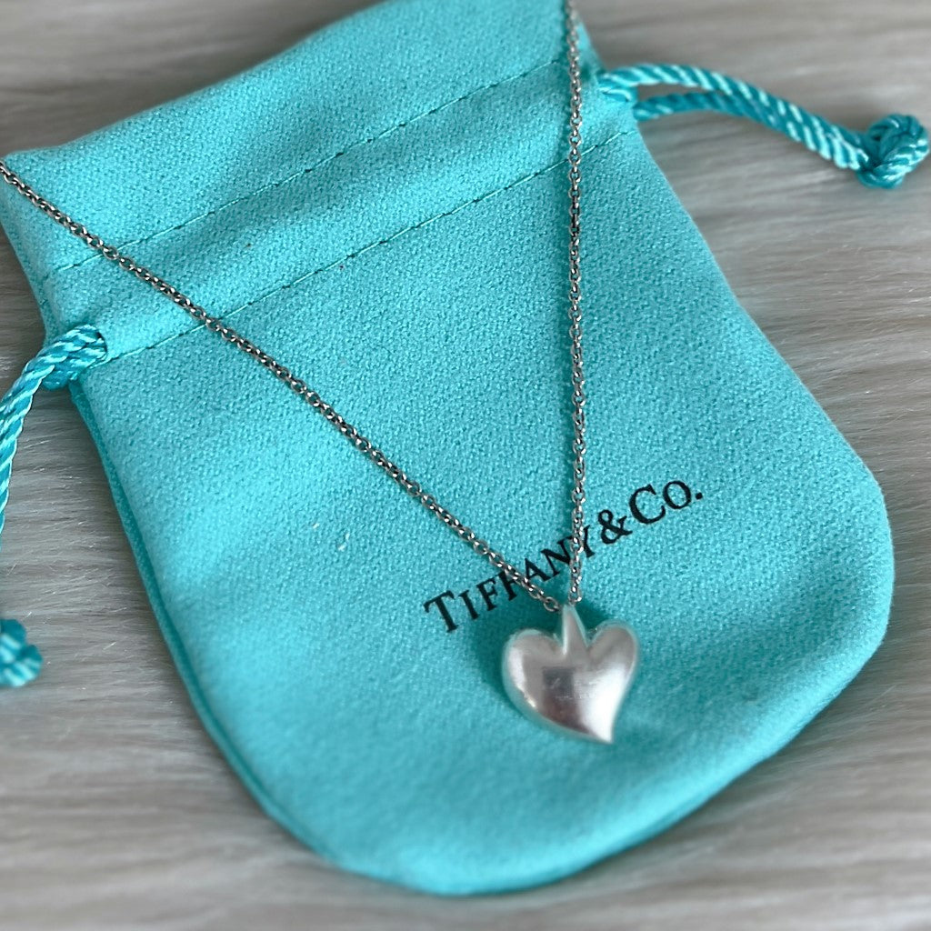 Tiffany & Co 925 Silver Solid Small Loving Heart Necklace Excellent