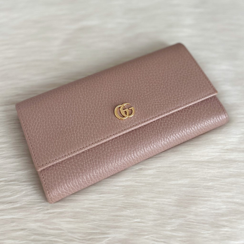 Gucci Mocha Leather Double G Logo Zipped Compartment Long Wallet Excellent