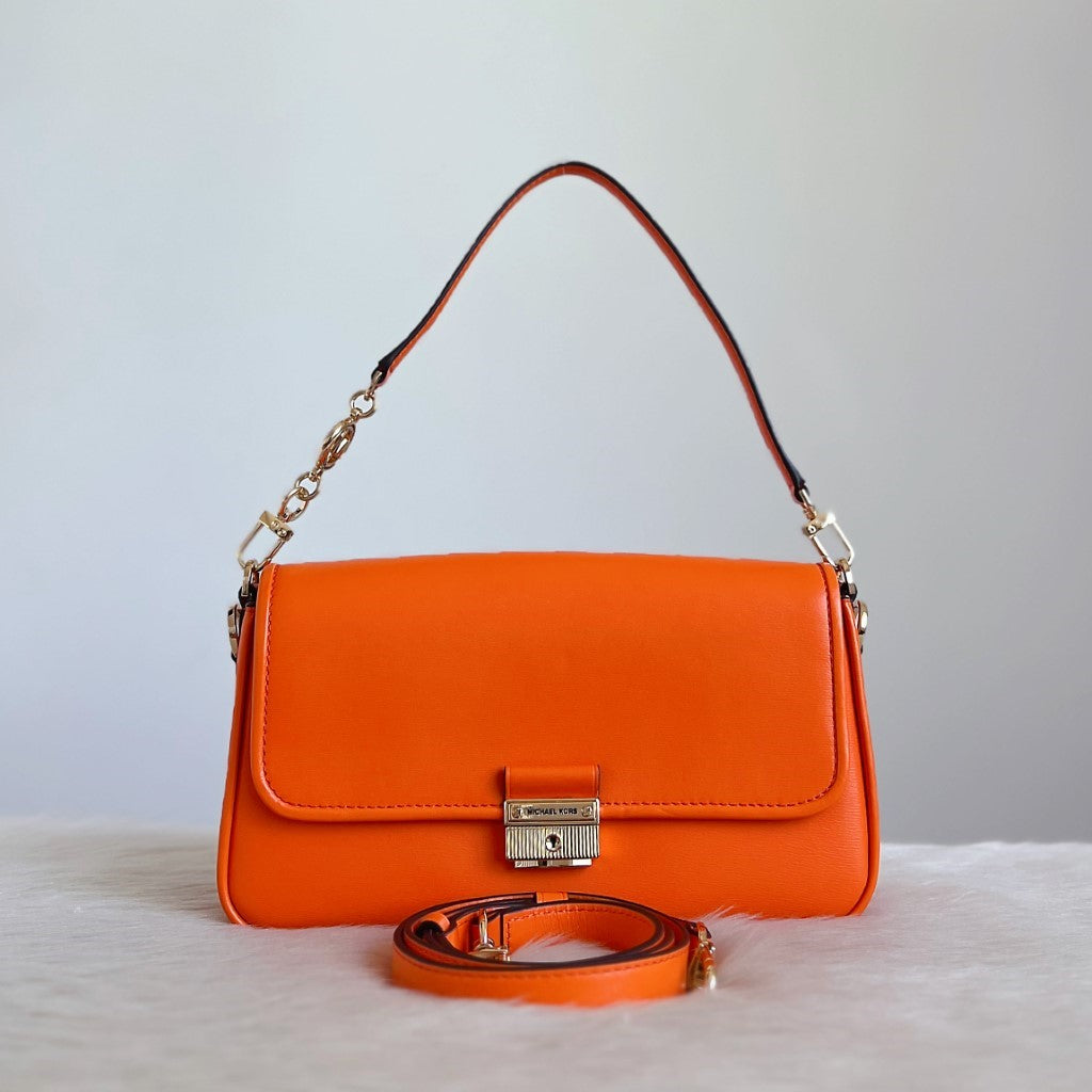 Michael Kors Orange Leather Front Buckle 2 Way Shoulder Bag Like New