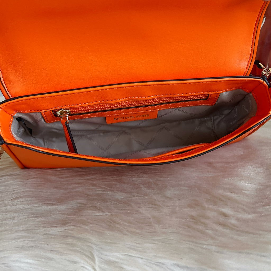 Michael Kors Orange Leather Front Buckle 2 Way Shoulder Bag Like New