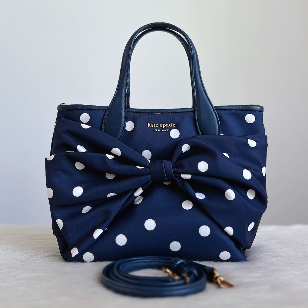 Kate Spade Navy Leather Pocket Polka Dot 2 Way Shoulder Bag Excellent