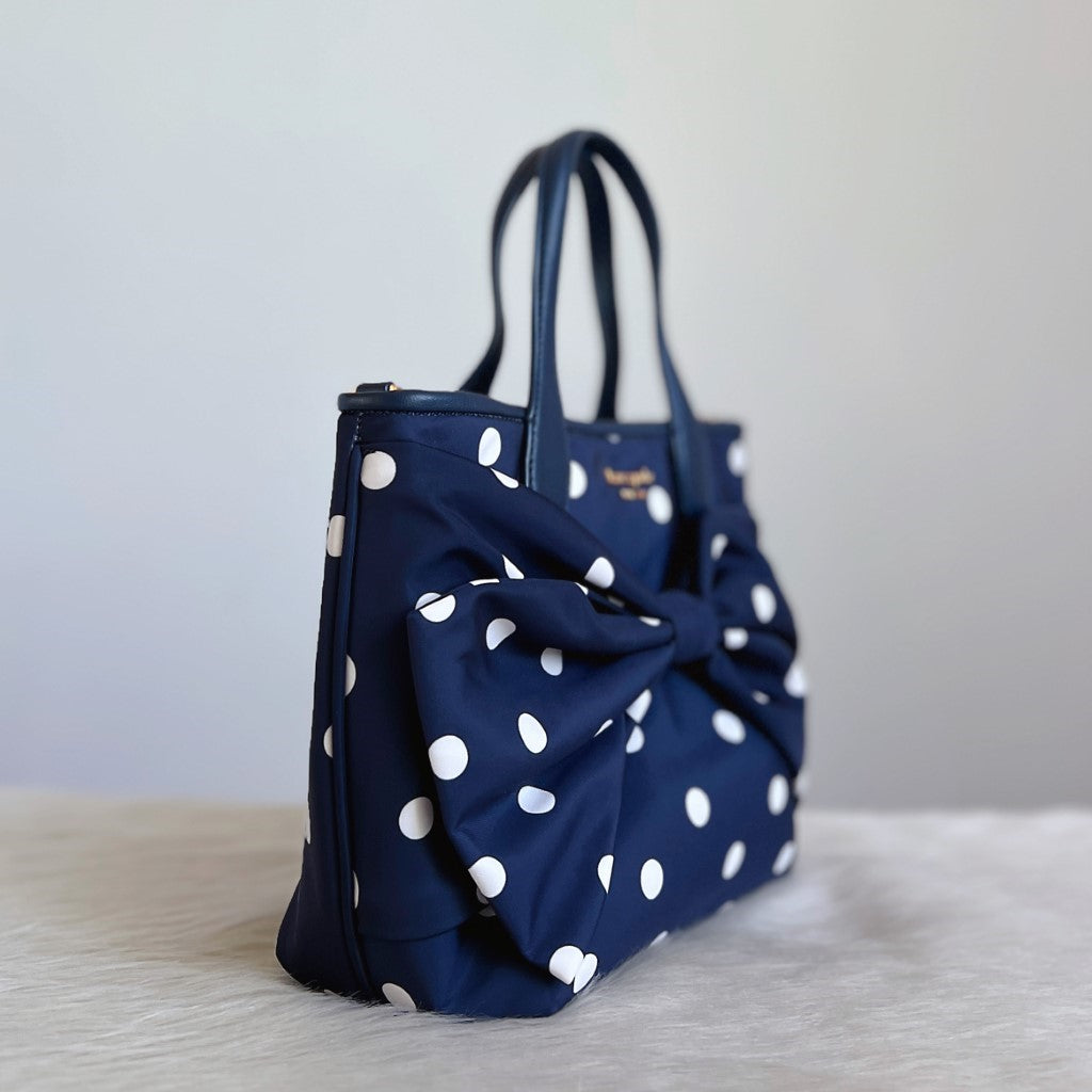 Kate Spade Navy Leather Pocket Polka Dot 2 Way Shoulder Bag Excellent