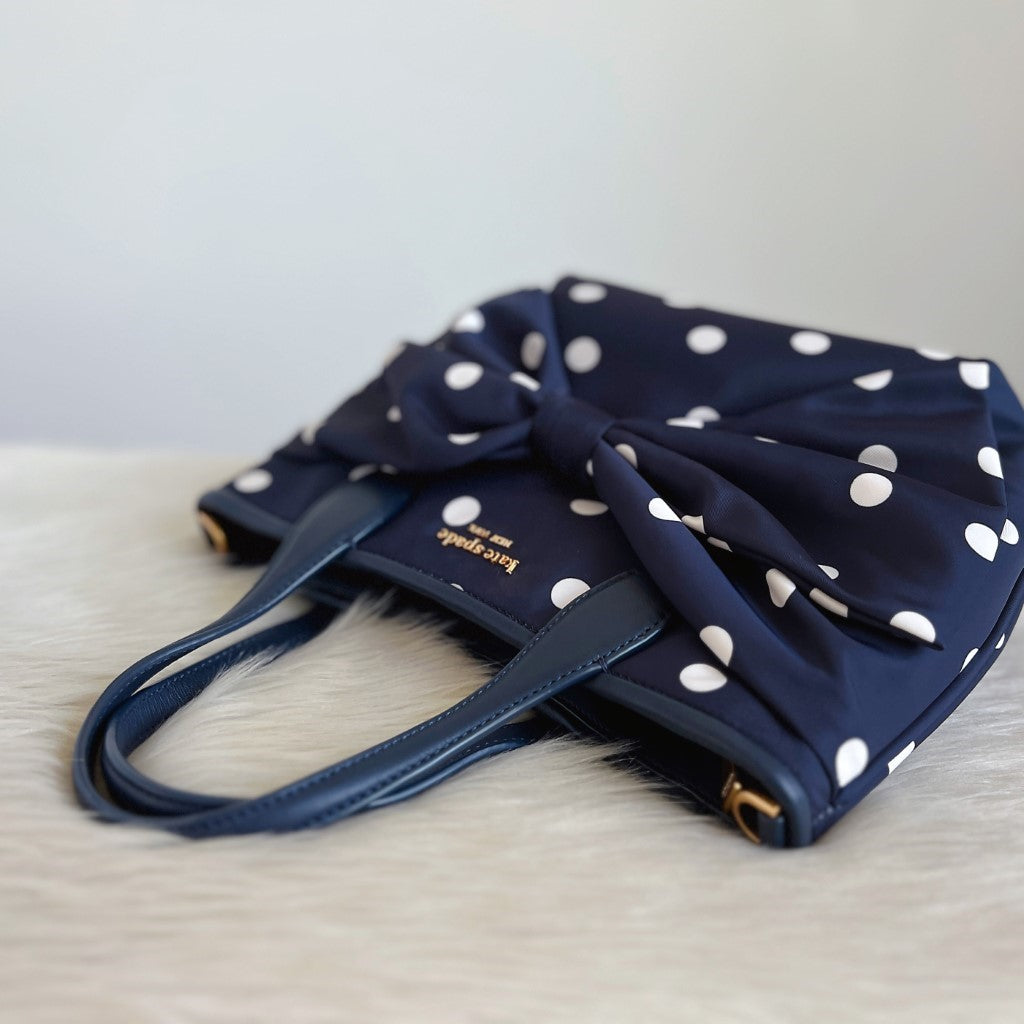 Kate Spade Navy Leather Pocket Polka Dot 2 Way Shoulder Bag Excellent