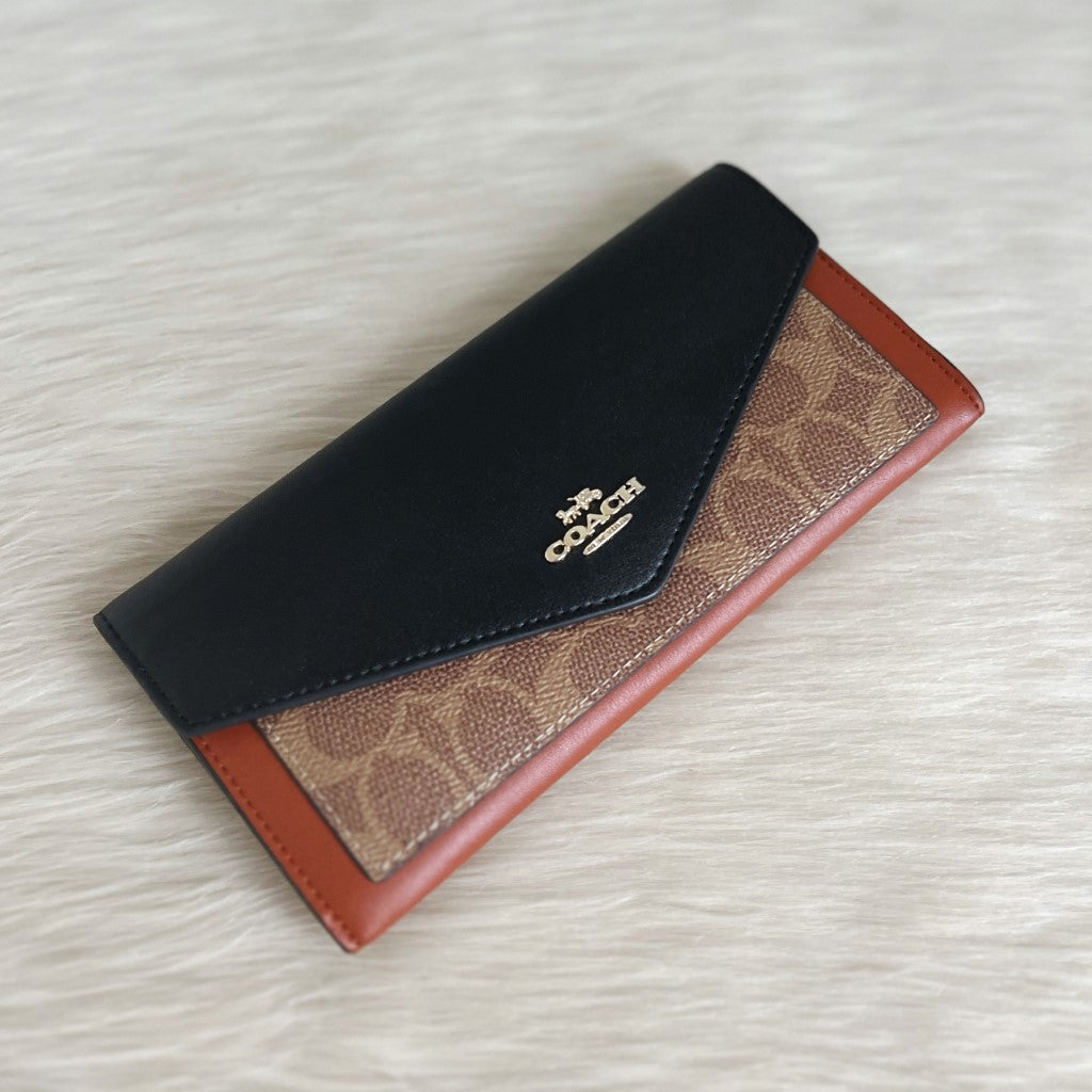 Coach Two Tone Leather Monogram Long Wallet Like New