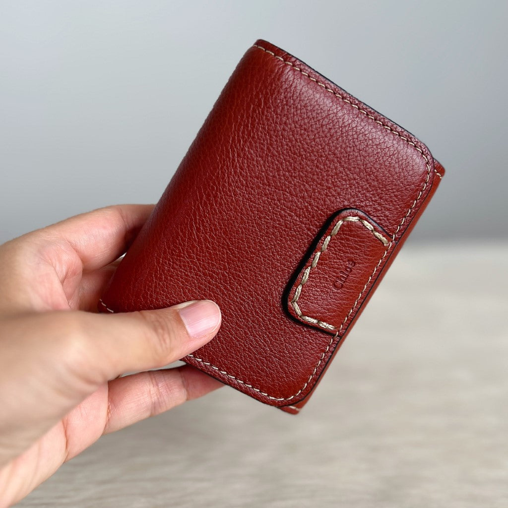 Chloe Caramel Leather Front Detail Tri-Fold Short Wallet Excellent