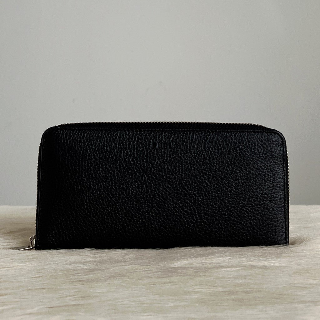 Furla Black Leather Zip Compartment Long Wallet Like New