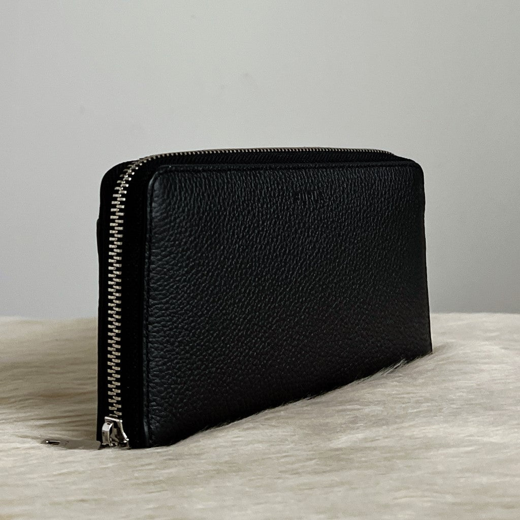 Furla Black Leather Zip Compartment Long Wallet Like New