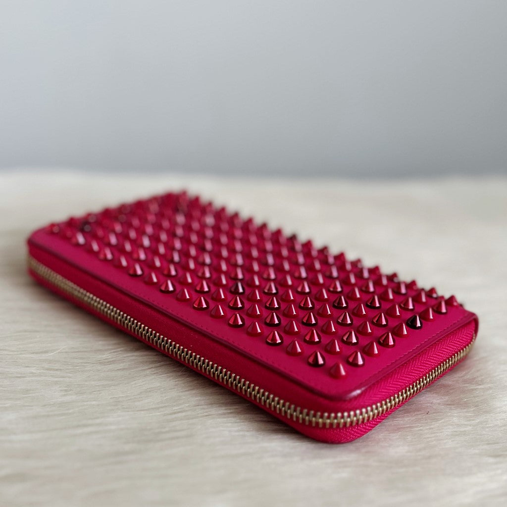 Christian Louboutin Fuchsia Leather Signature Studs Long Wallet Excellent