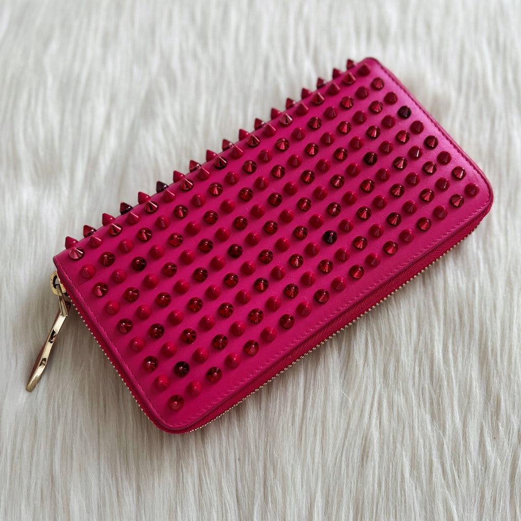 Christian Louboutin Fuchsia Leather Signature Studs Long Wallet Excellent