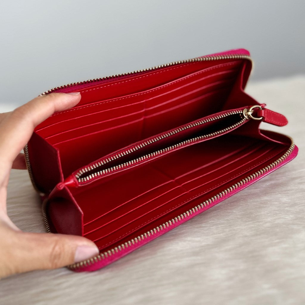 Christian Louboutin Fuchsia Leather Signature Studs Long Wallet Excellent