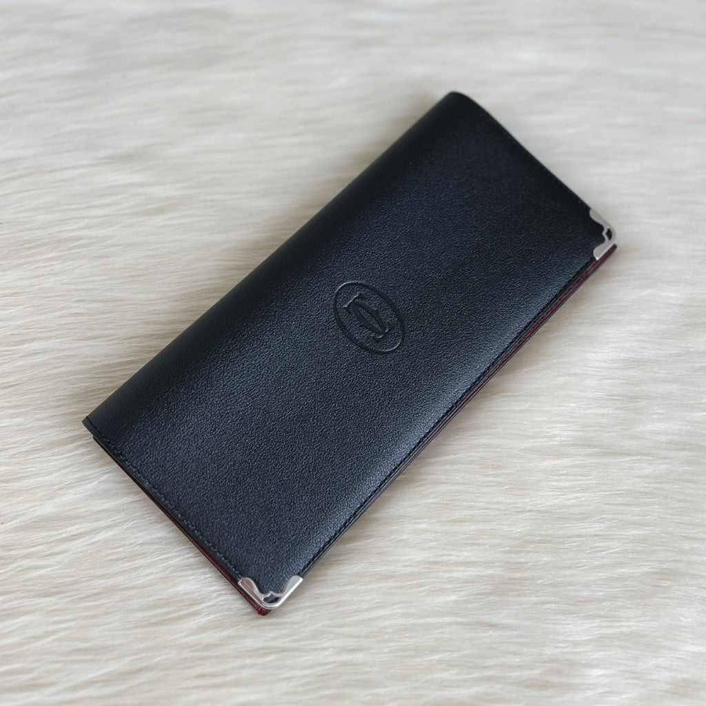 Cartier Black Leather Embossed Logo Multi-Compartment Long Wallet Like New