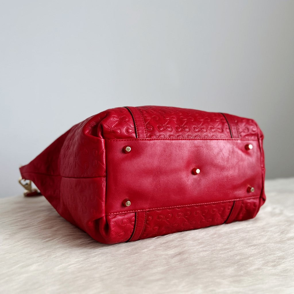 Anya Hindmarch Red Leather Embossed Boston 2 Way Shoulder Bag Excellent