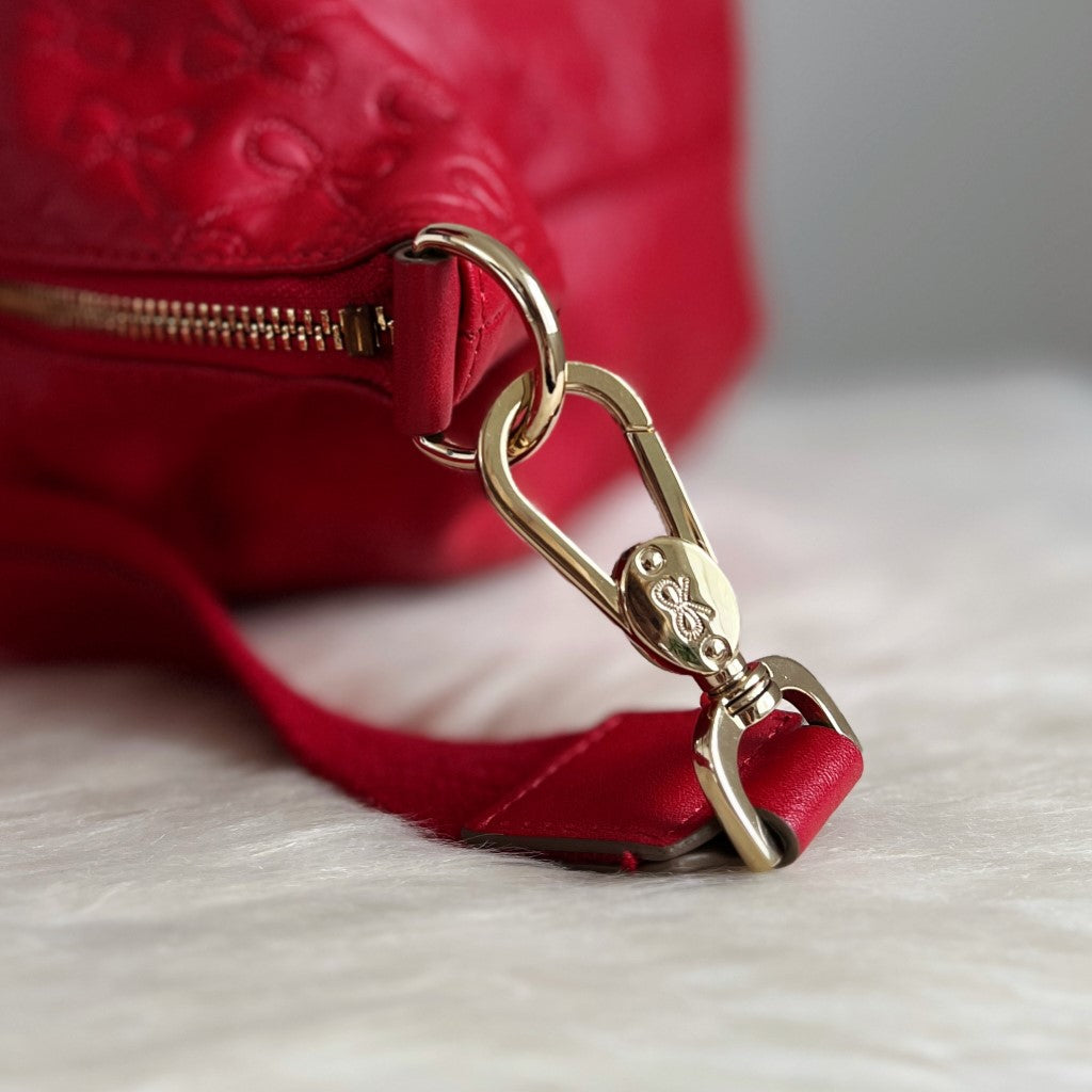 Anya Hindmarch Red Leather Embossed Boston 2 Way Shoulder Bag Excellent