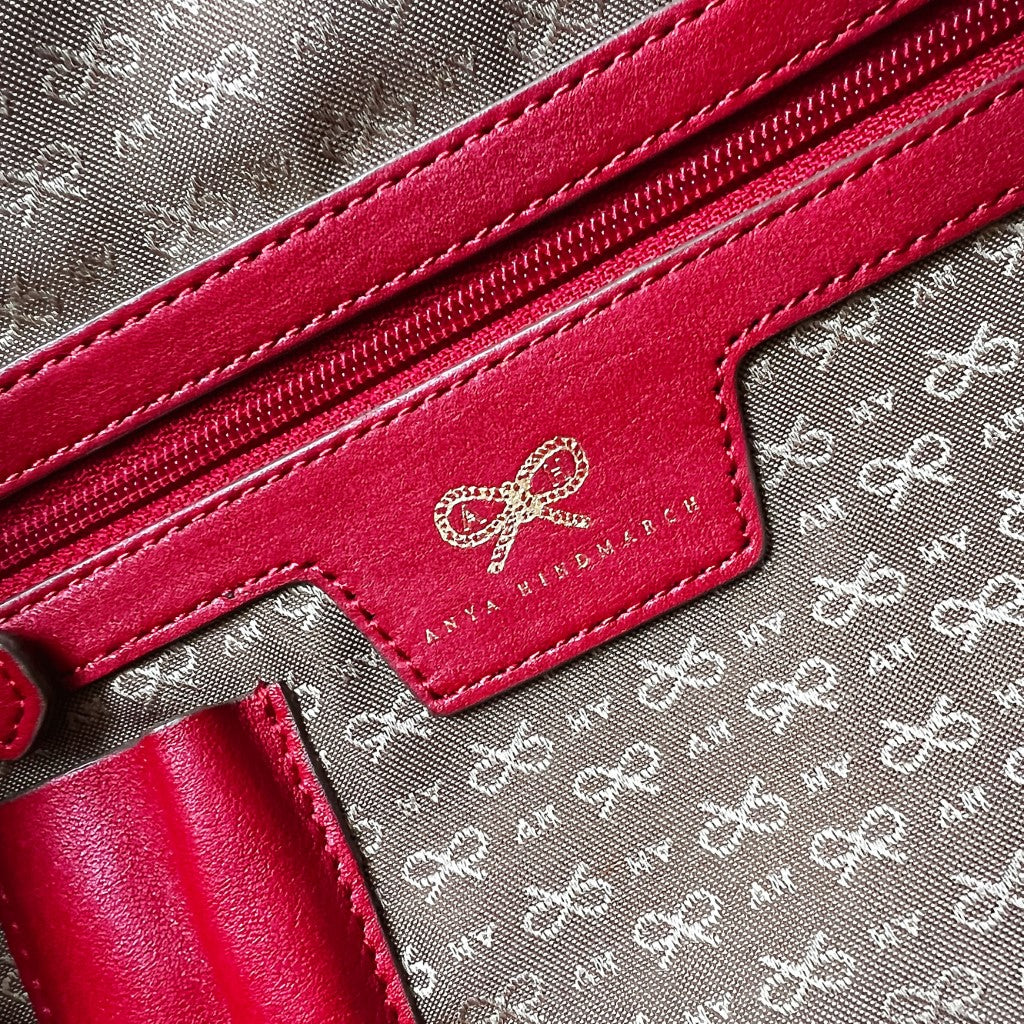 Anya Hindmarch Red Leather Embossed Boston 2 Way Shoulder Bag Excellent